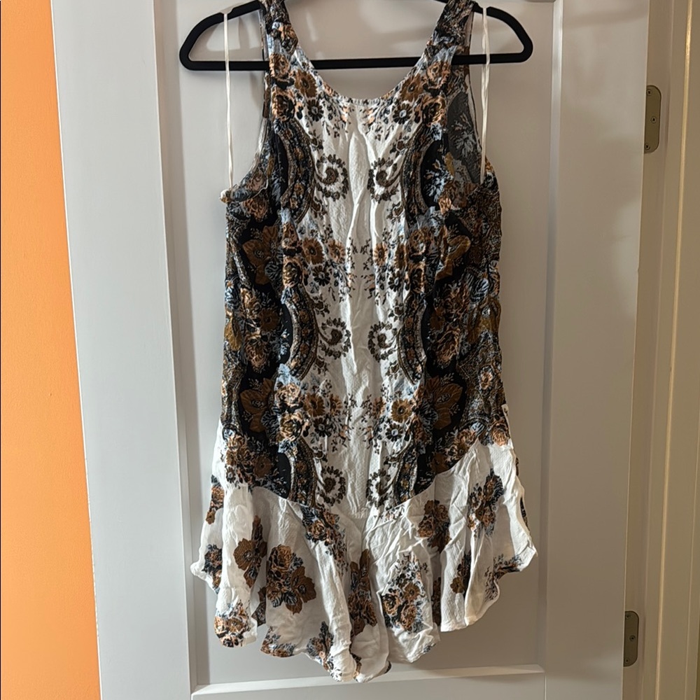 Brown Ruffled Tank Top with Asymmetrical Hem